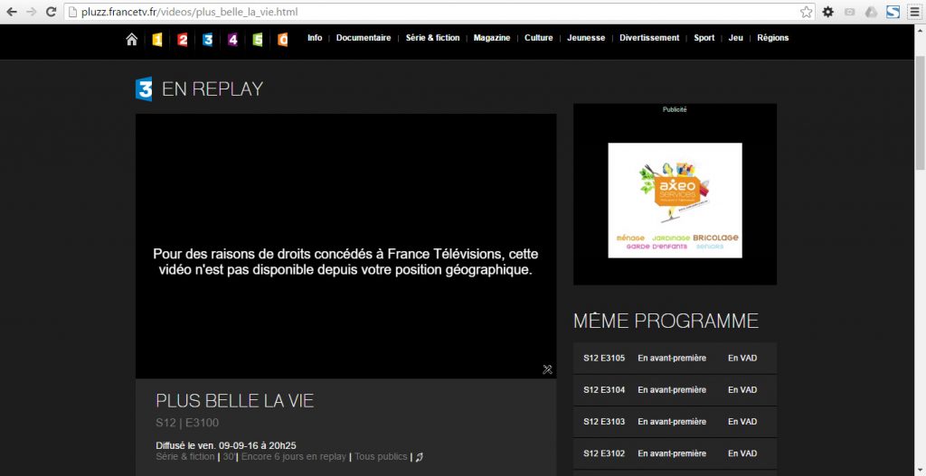 Plus belle la vie à l'étranger streaming bloqué Plus belle la vie à l'étranger streaming bloqué